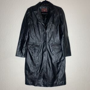 Vintage Tomahawk Black Leather Coat mens size 42